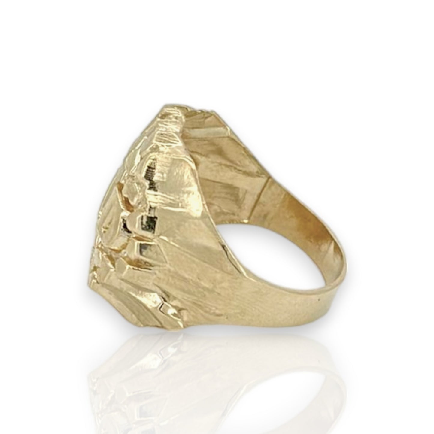 Mens DAD Nugget CZ Signet Ring - 10k Yellow Gold