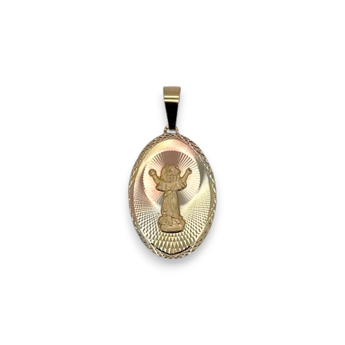 Divine Child & Virgin Mary Two Sided Pendant - 14K Tri Color