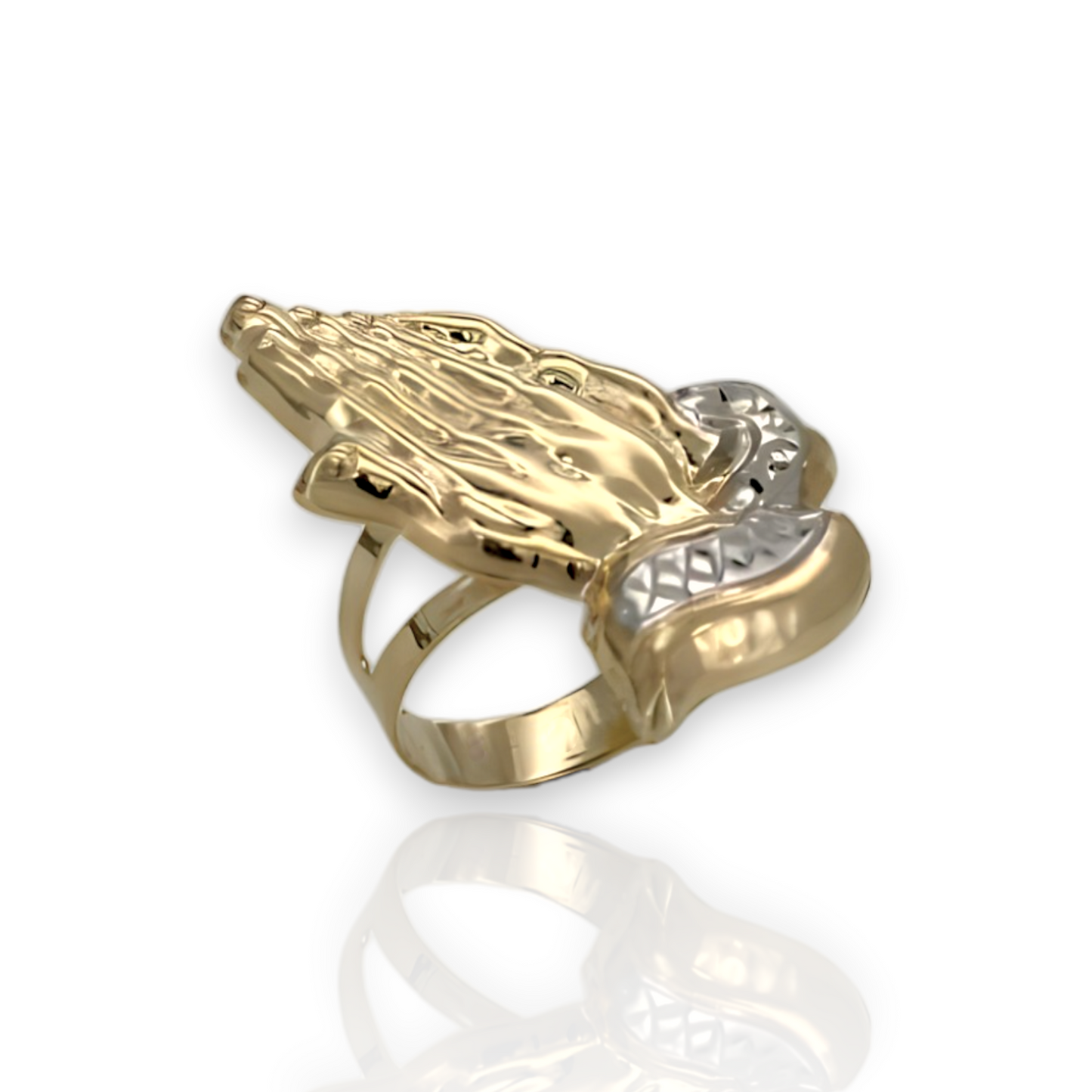 Large Praying Hands Ring - 10K Yellow Pave