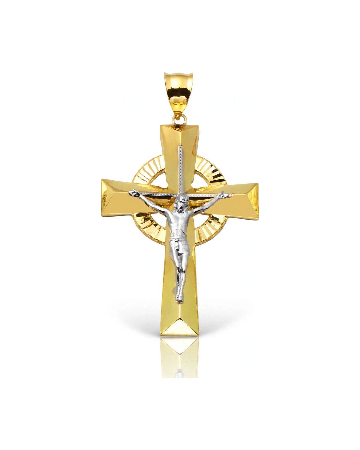 Crucifix Celtic Halo Polished Two-Tone Pendant - 10K Gold