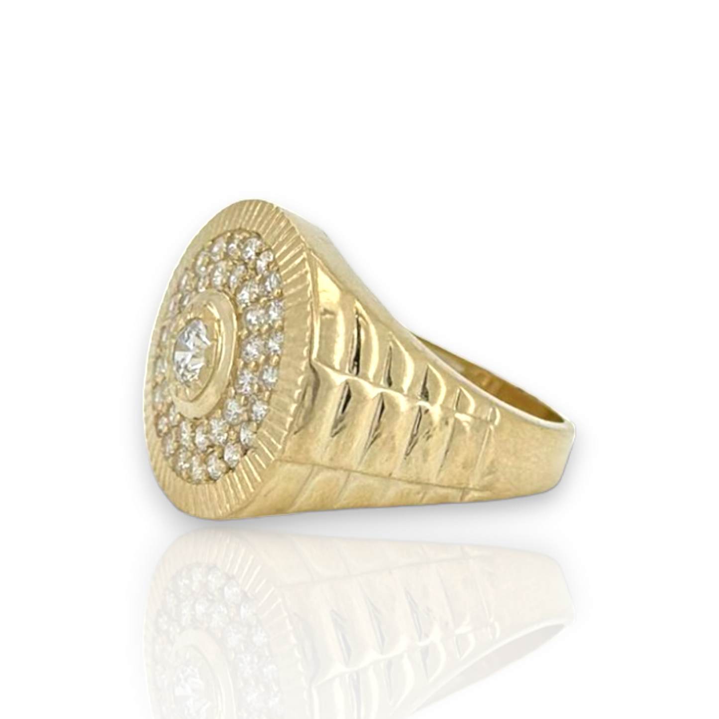 Full Round Flower CZ Ring - 10K Yellow Gold
