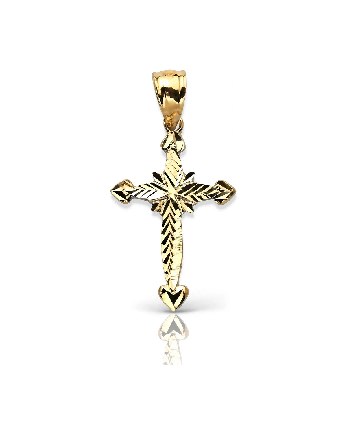 Cross Chevron Heart Tip Pendant - 10K Yellow Gold