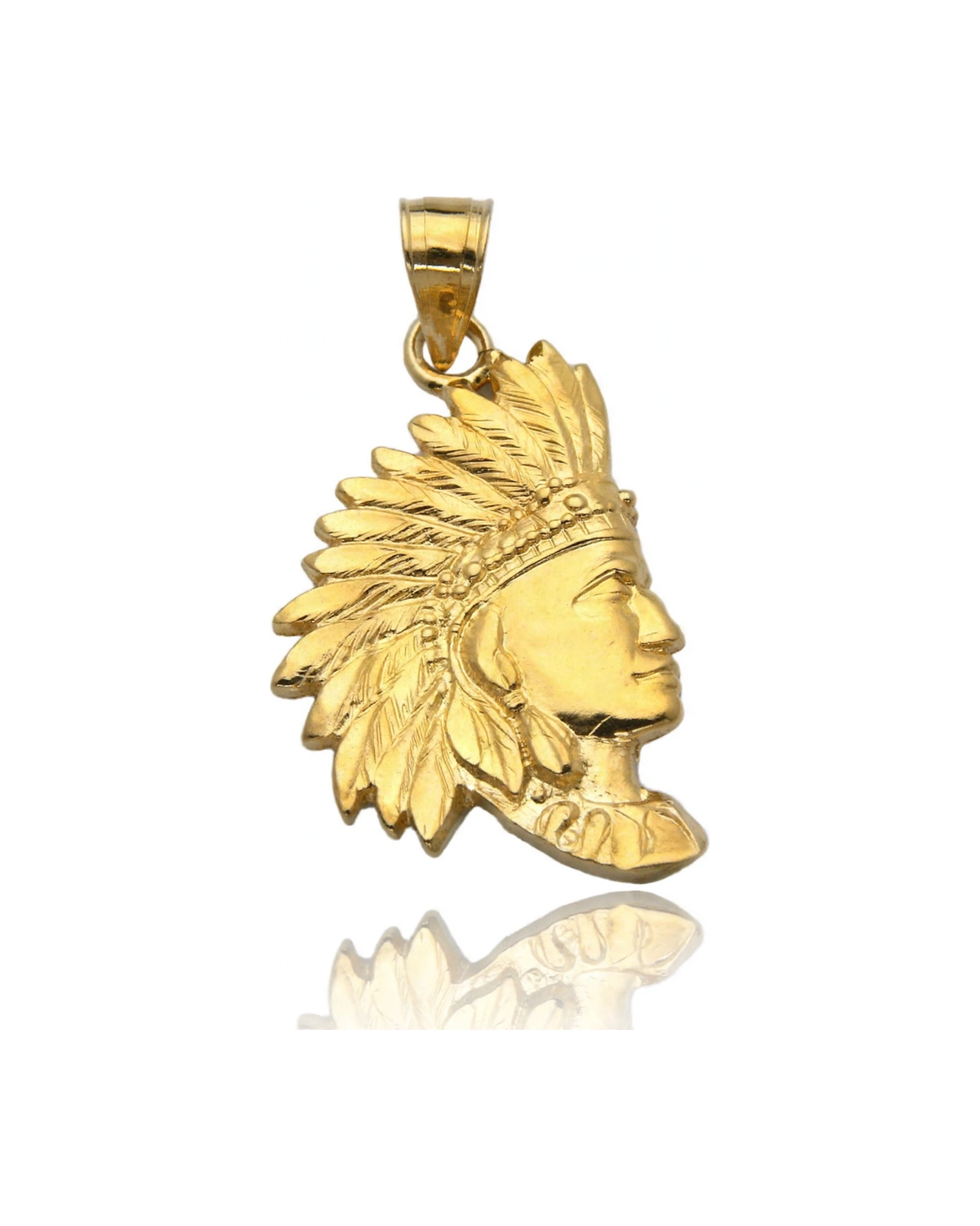 Indian Chief Head Pendant Profile - 10K Yellow Gold