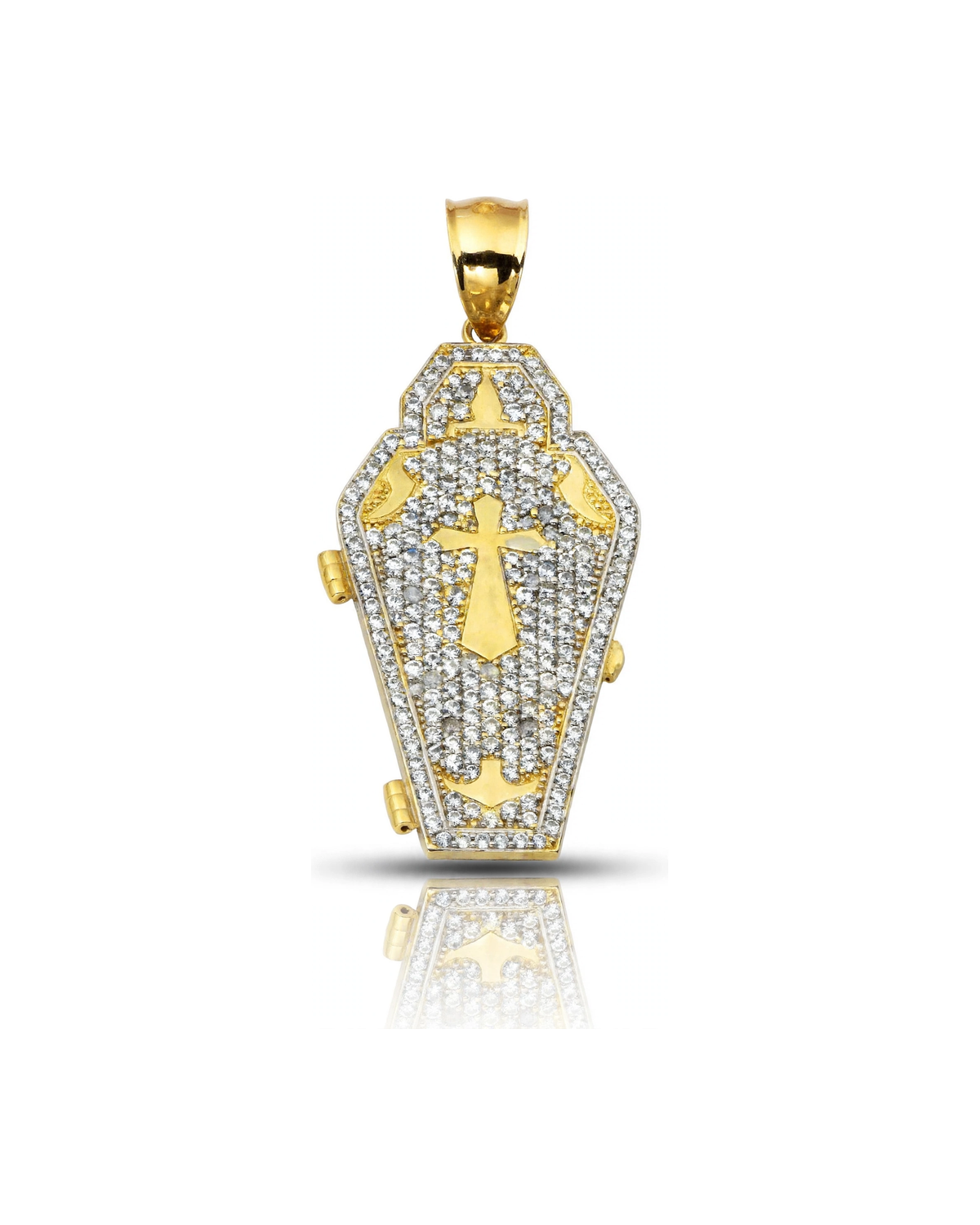 Coffin Pendant with Cross and CZ Pavé - 10K Gold