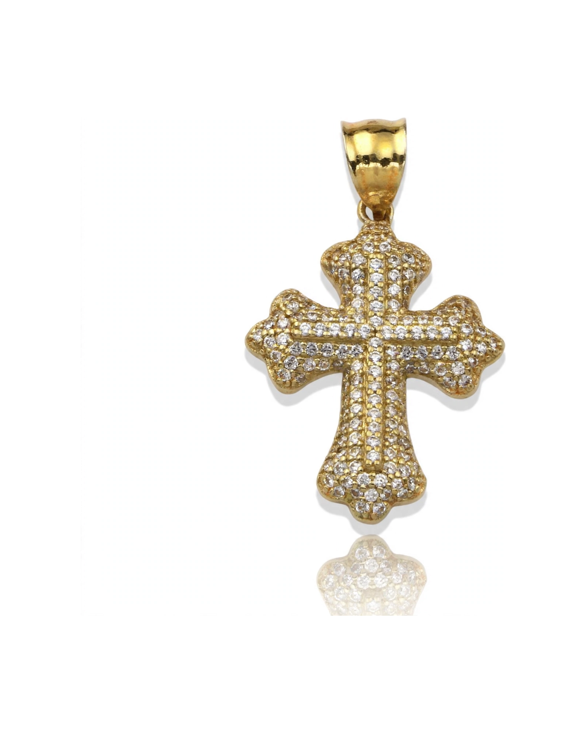 Cross Pendant Budded with CZ - 10K Gold