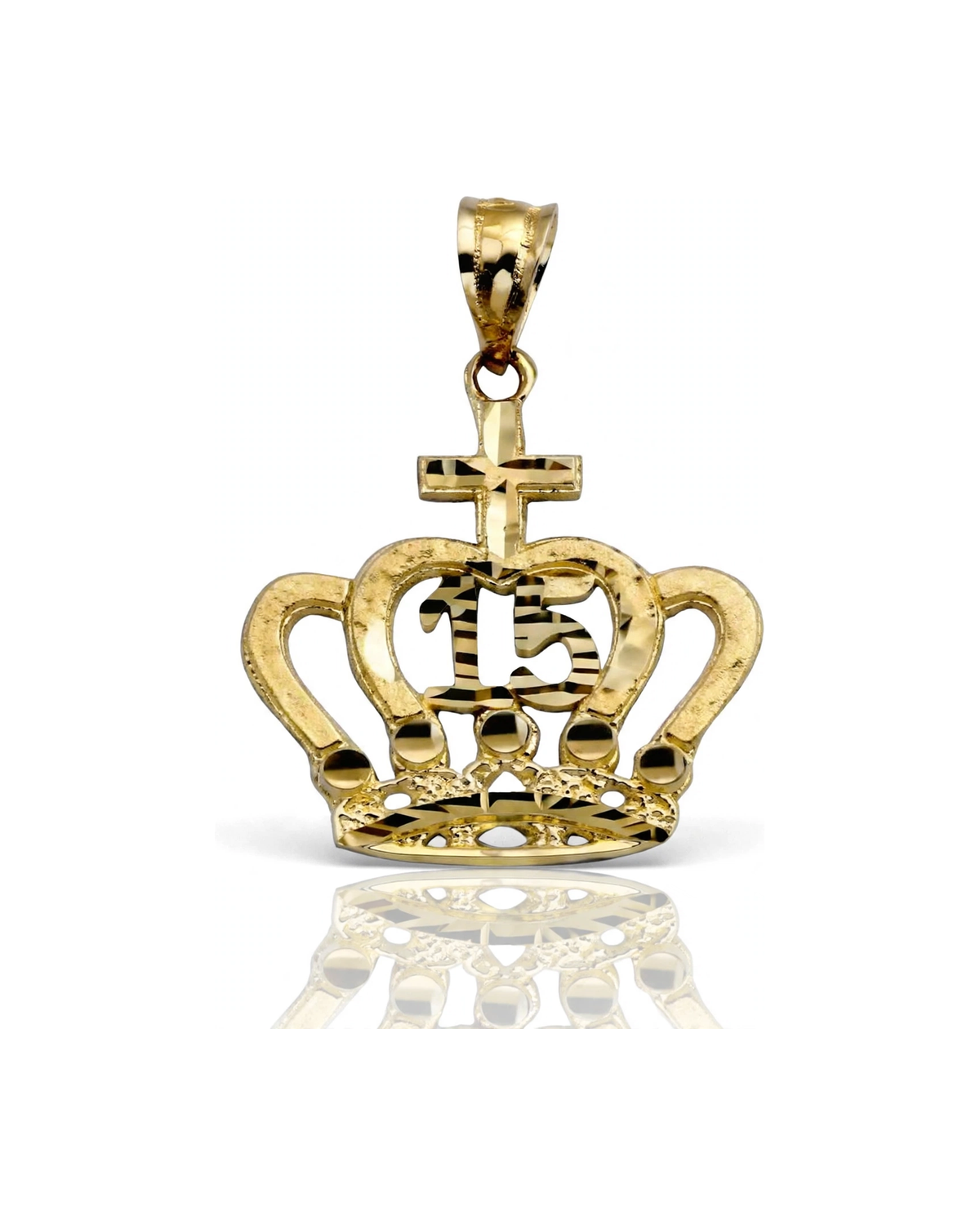 Crown Pendant with Cross Top - 10K Yellow Gold