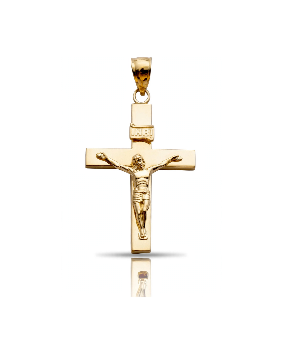 Crucifix Pendant with INRI Plaque - 10K Yellow Gold