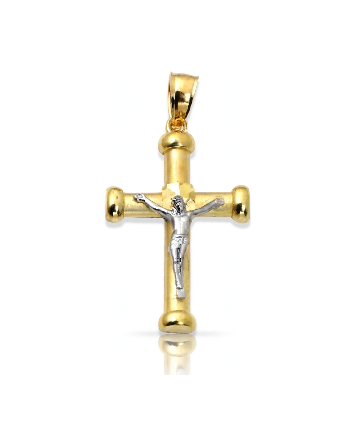 Crucifix Tube Rounded Two-Tone Pendant - 10K Gold