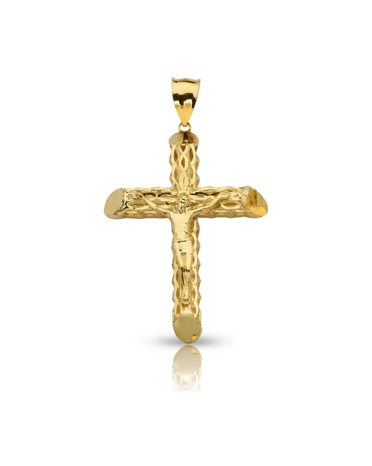 Crucifix Woven Lattice Cross Pendant - 10K Yellow Gold