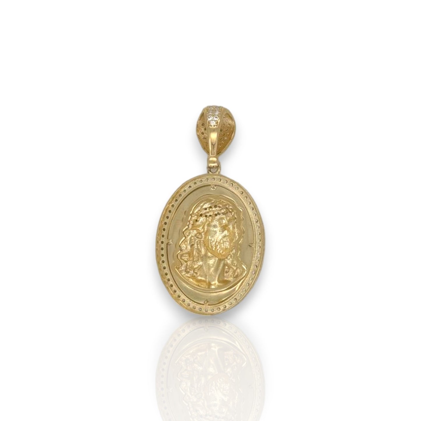 Jesus Face Medallion Pendant - 14k Yellow Gold