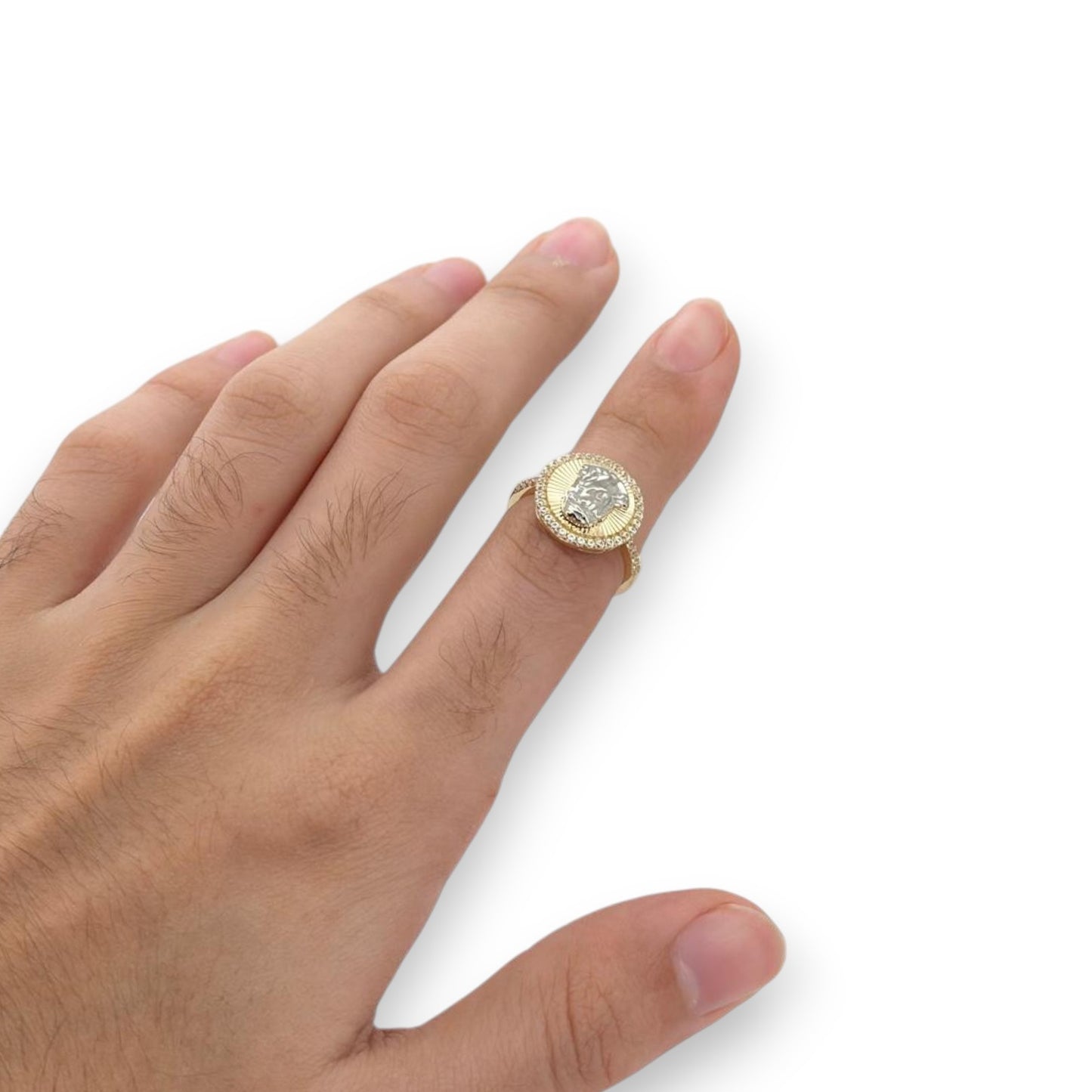 Jesus CZ Round Ring - 10K Yellow Gold