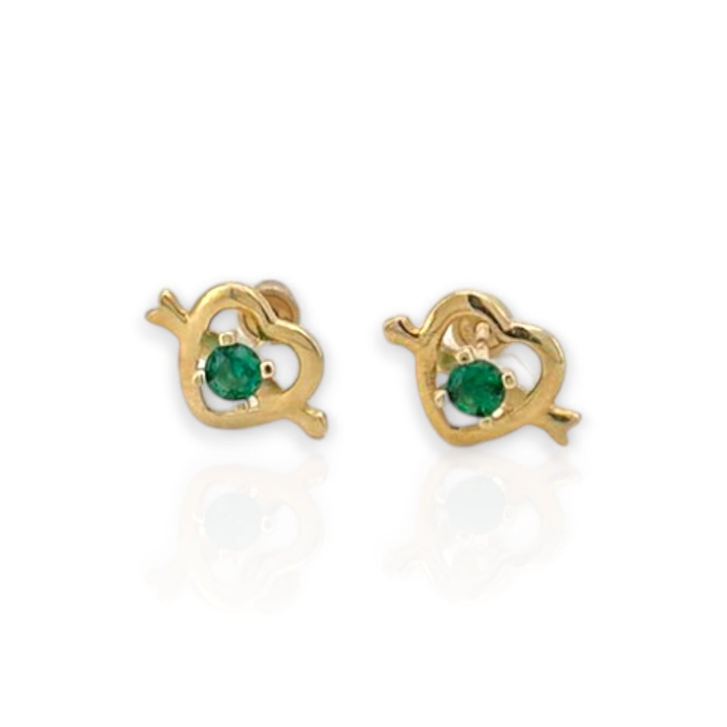 Heart CZ Stud Earrings - 10K Yellow Gold