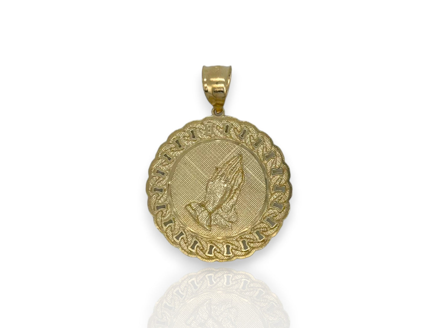 Praying Hands Medallion Pendant - 10k Yellow Gold