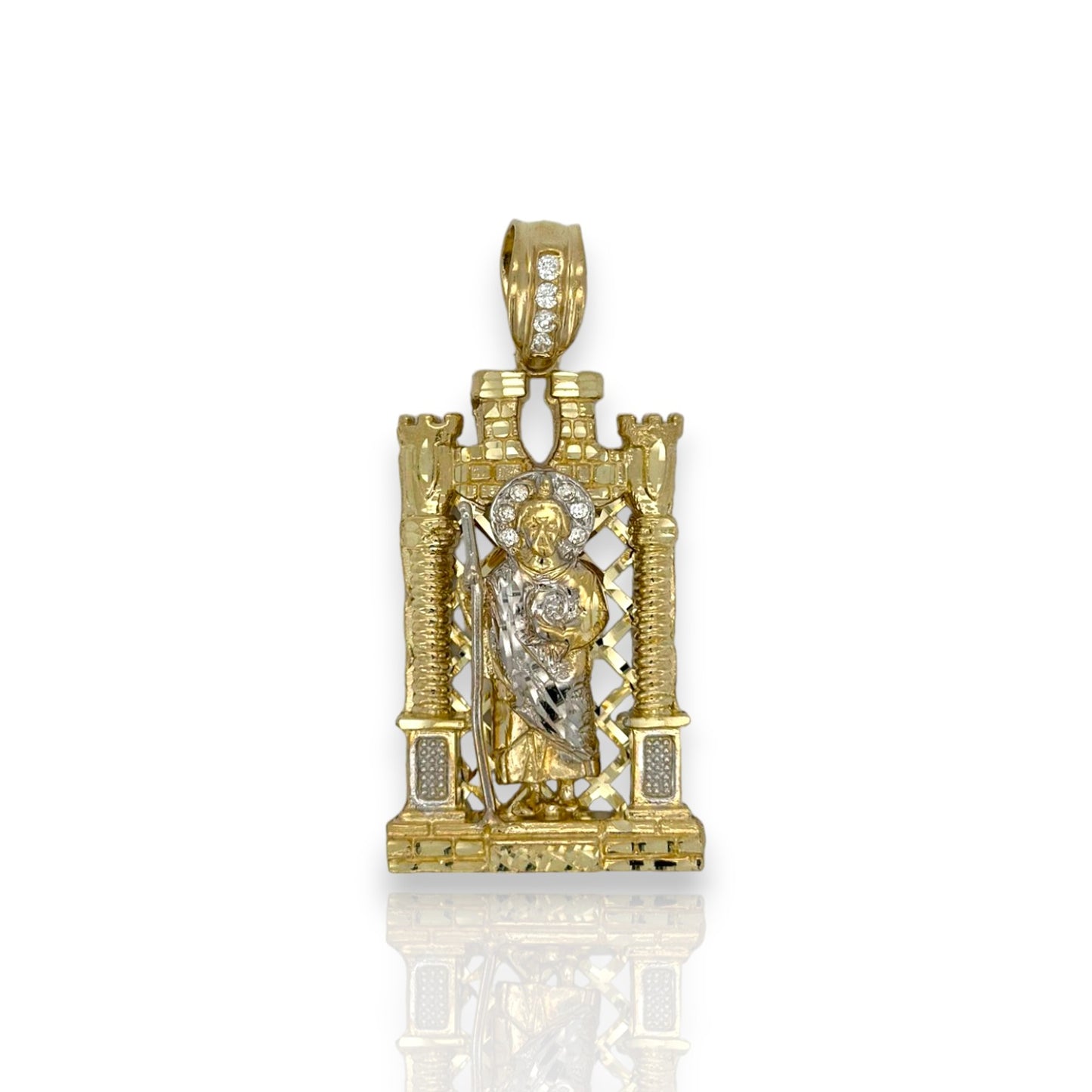 St Jude Two Tone Pendant CZ - 10k Yellow Gold