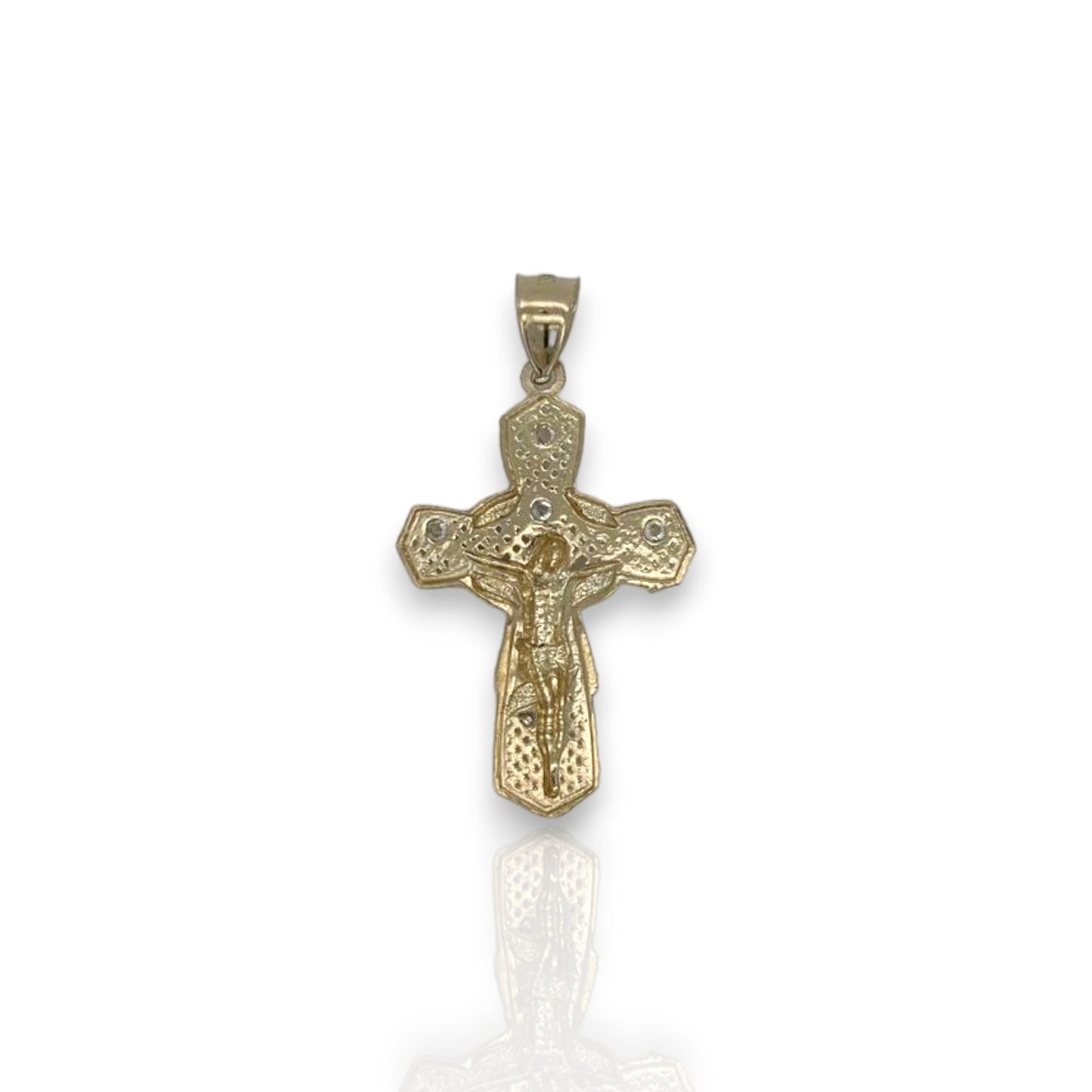 Cross Crucifix Two Tone Cz Pendant - 10k Yellow Gold