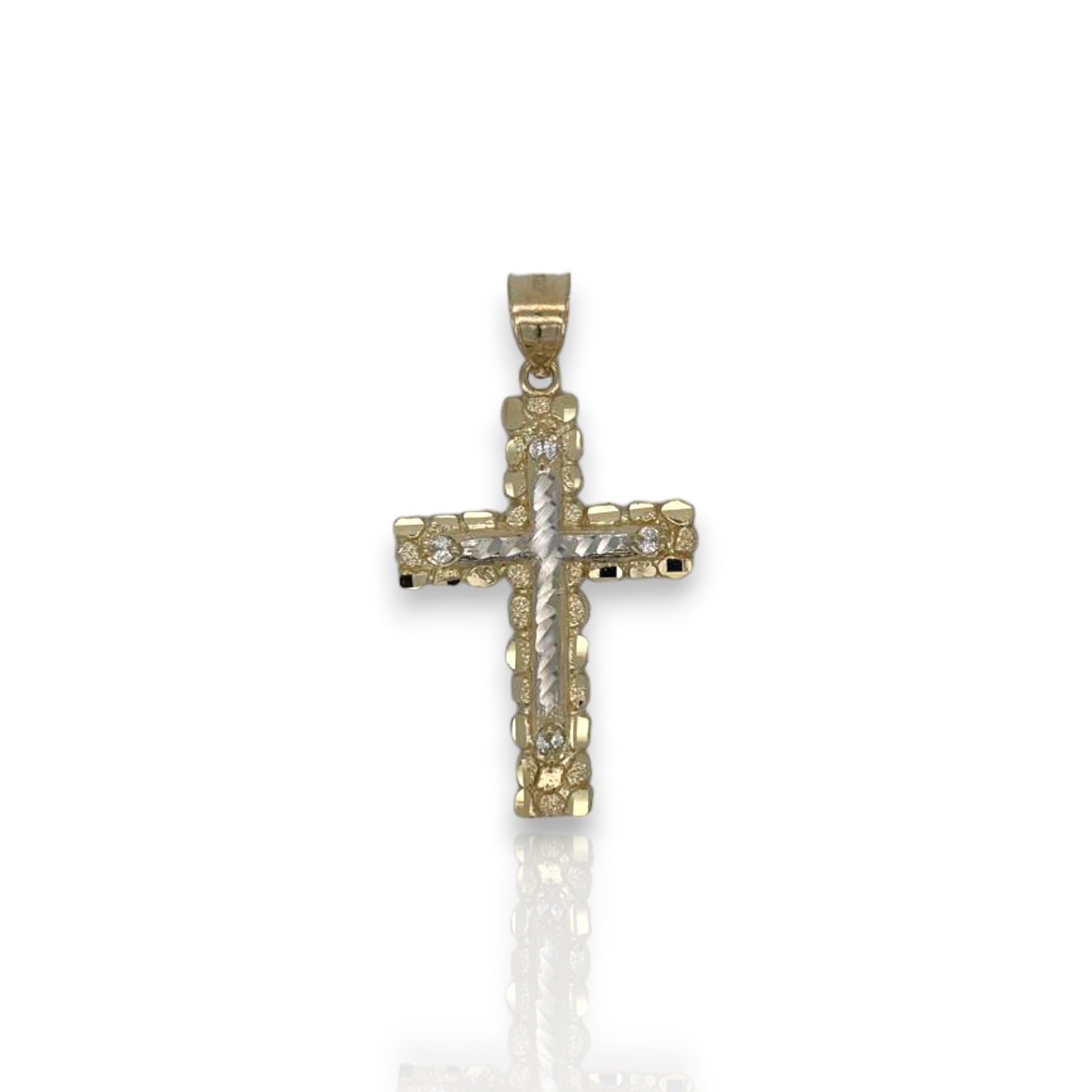 Cross Crucifix Two Tone Cz Pendant - 10k Yellow Gold