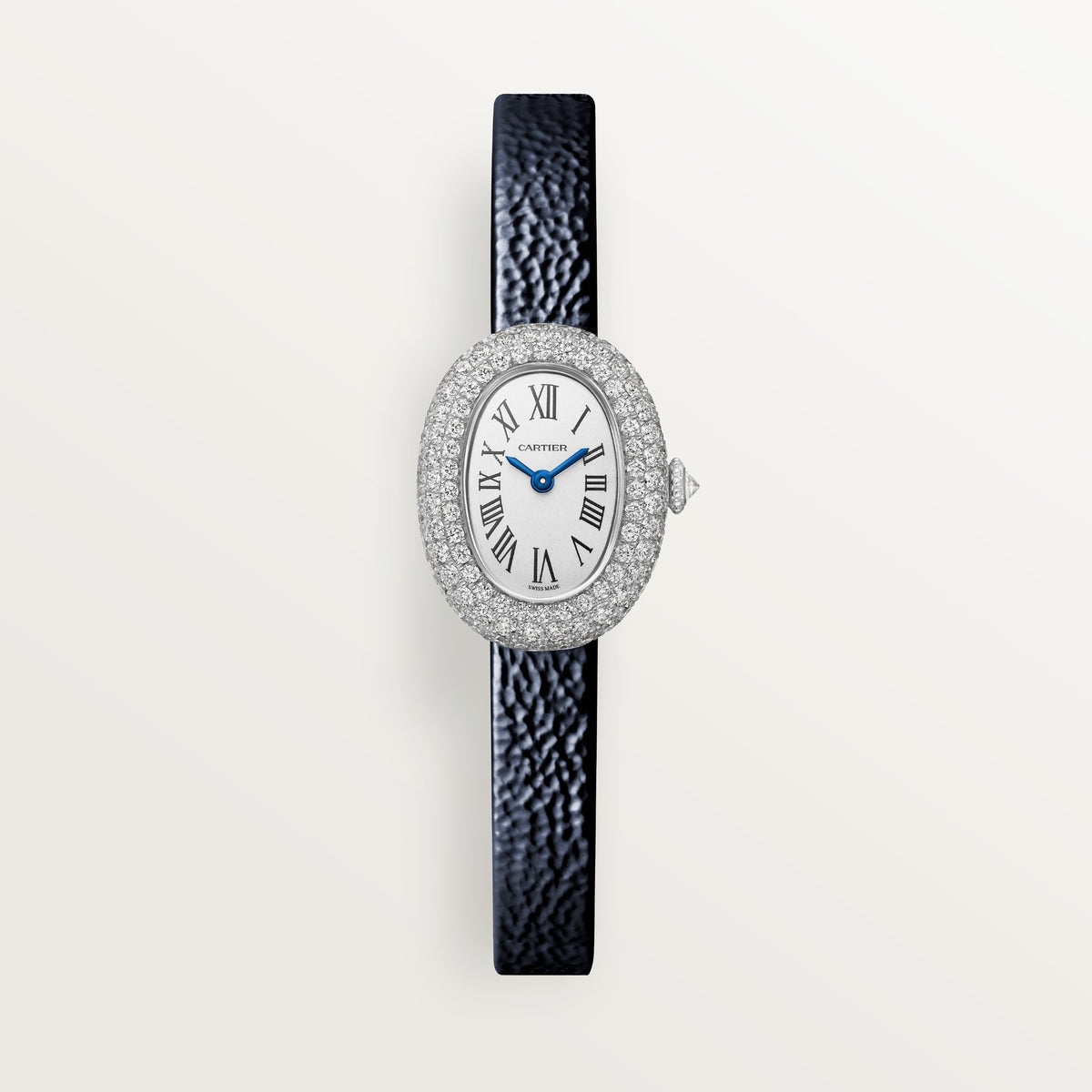 Cartier Baignoire WJBA0070 - Mini model Rhodiumized 18K white gold, Silvered Dial, Navy blue patent leather strap