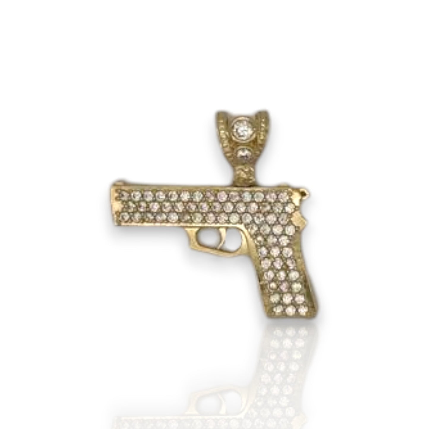 Gun "Pistol" Cz Pendant - 14K Yellow Gold