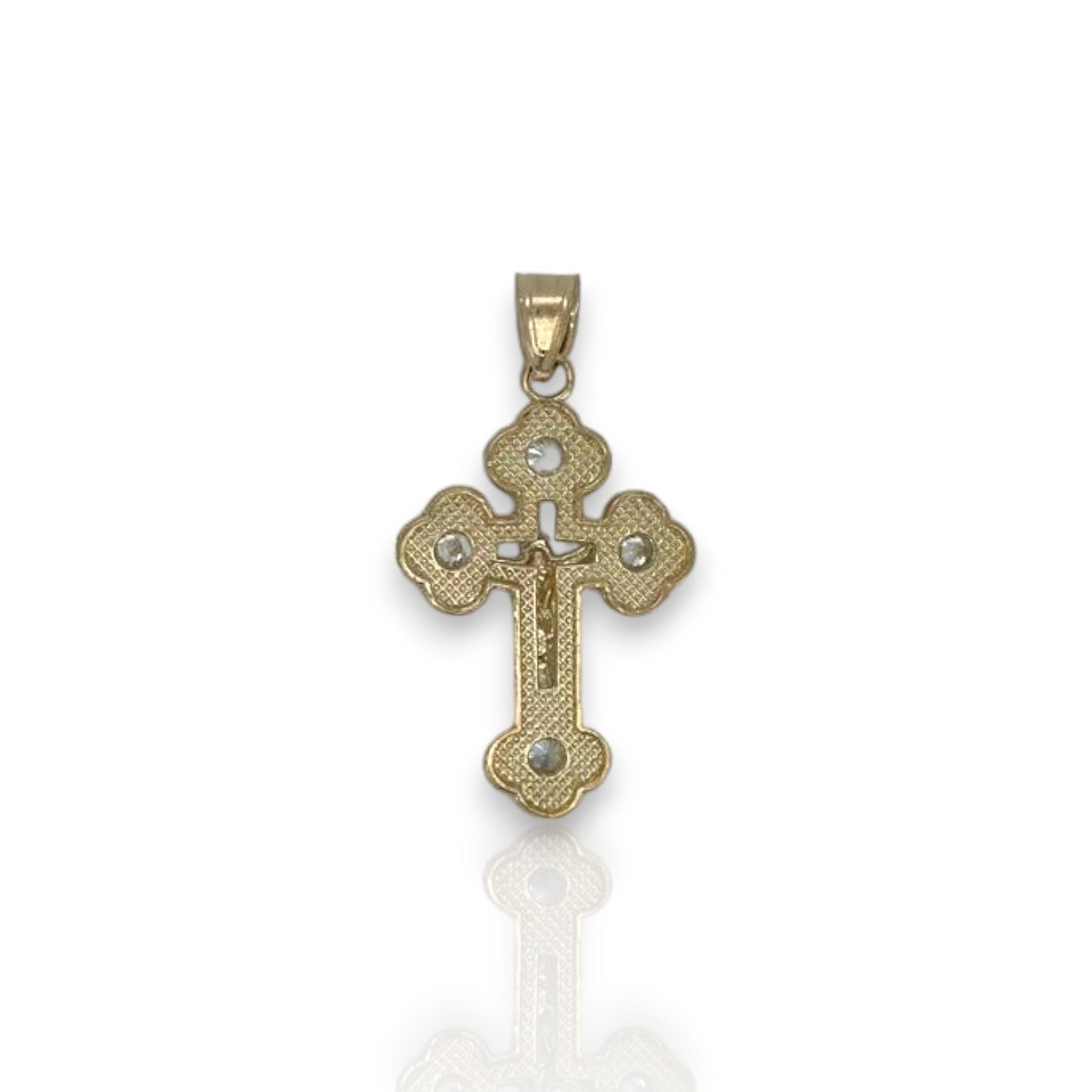 Cross Crucifix Two Tone Cz Pendant - 10k Yellow Gold