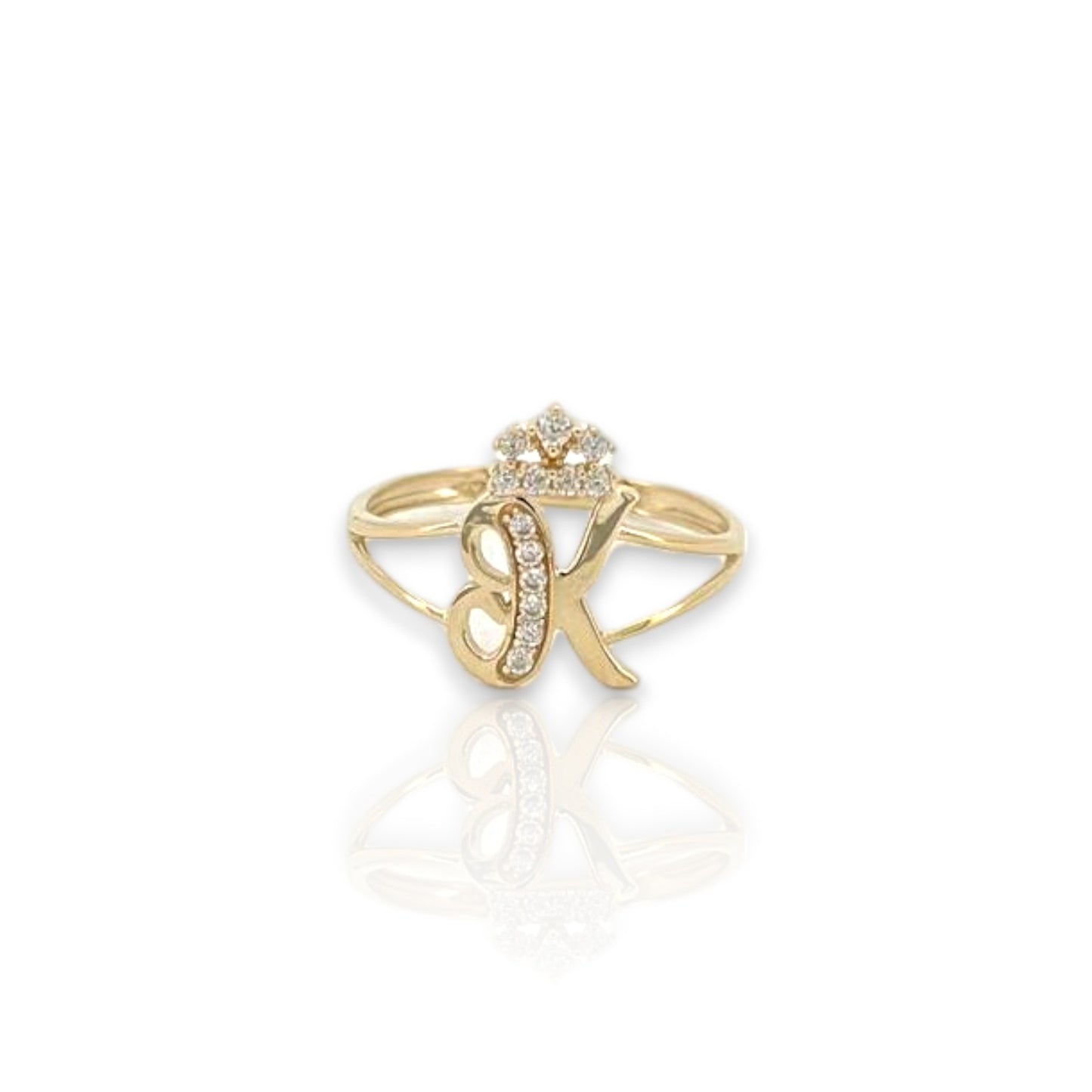 Initial Ring Letter CZ - 10K Yellow Gold