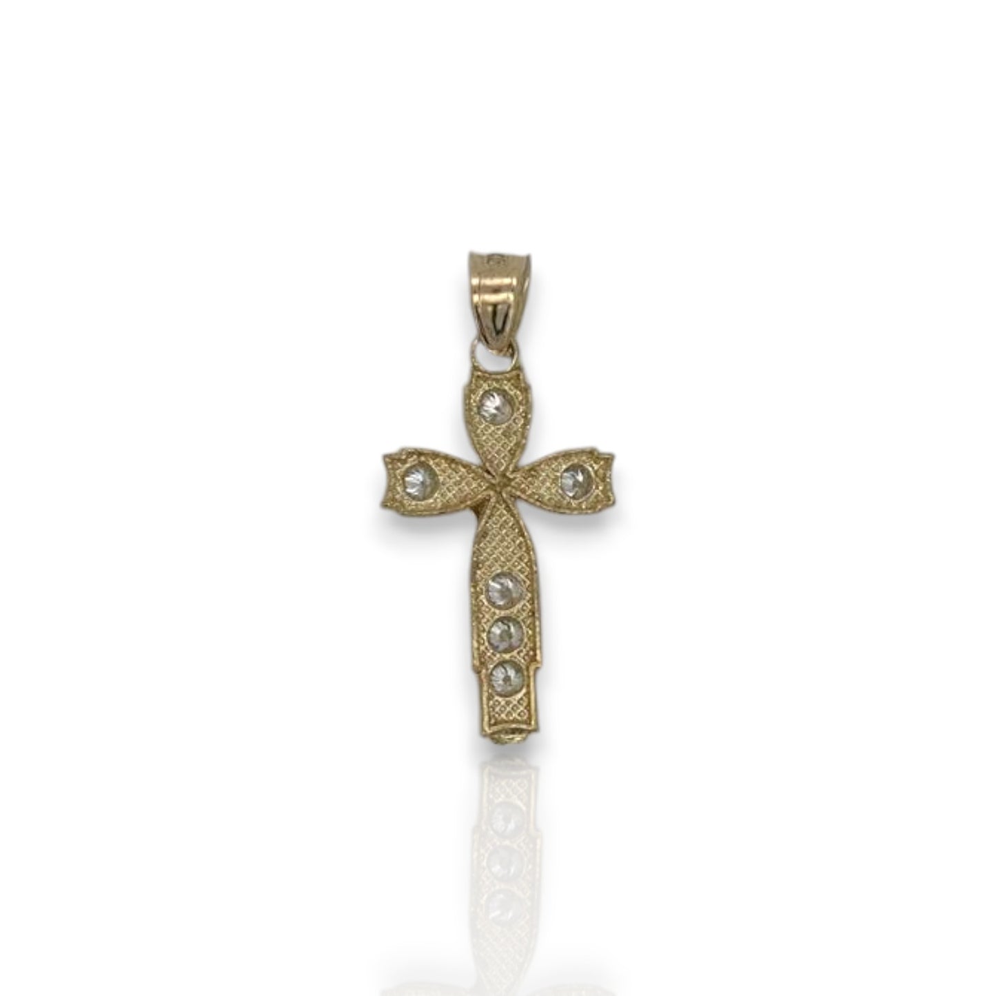 Cross Crucifix Two Tone Cz Pendant - 10k Yellow Gold