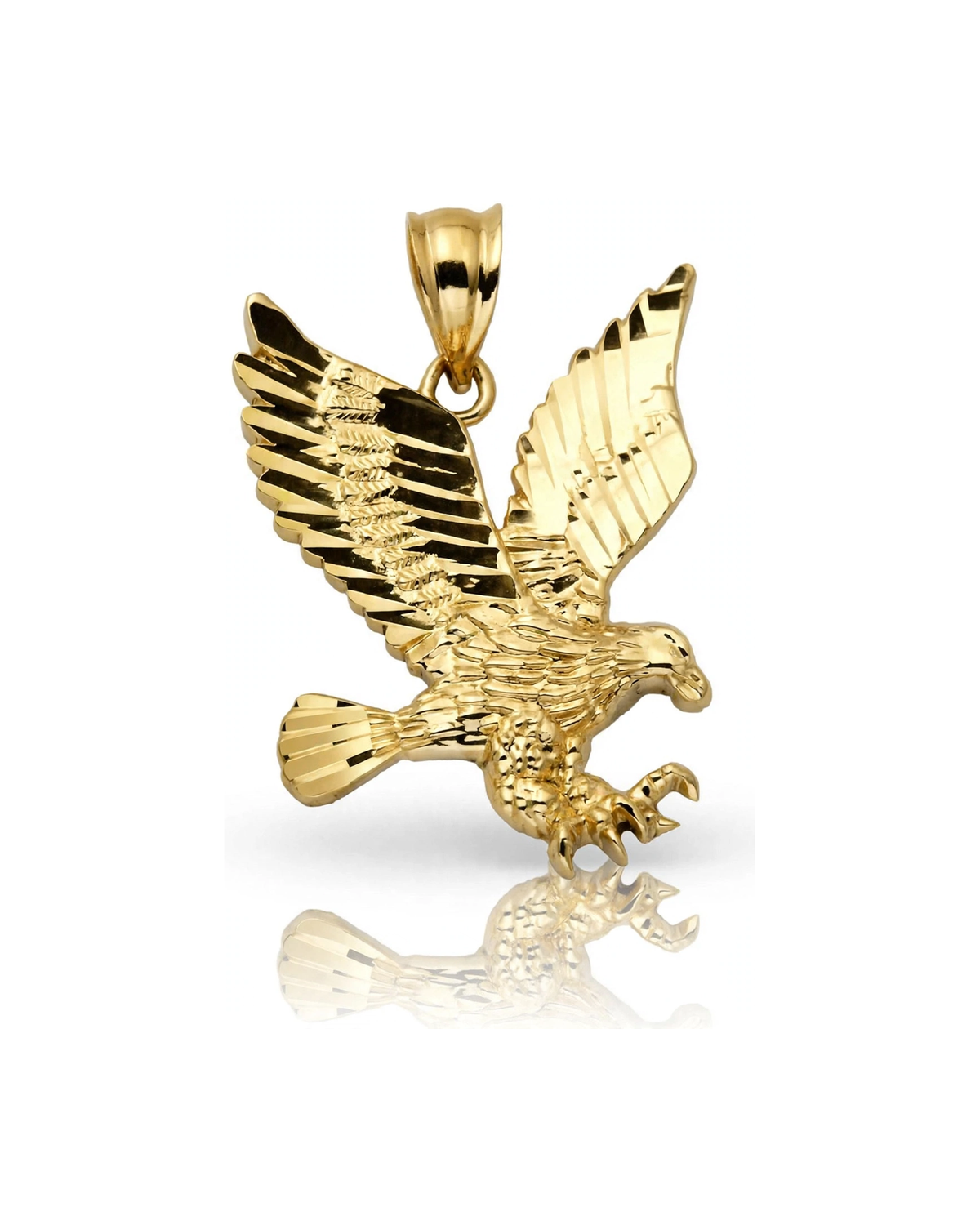Small Eagle Pendant with Detailed Feather Wings - 10K Yellow Gold