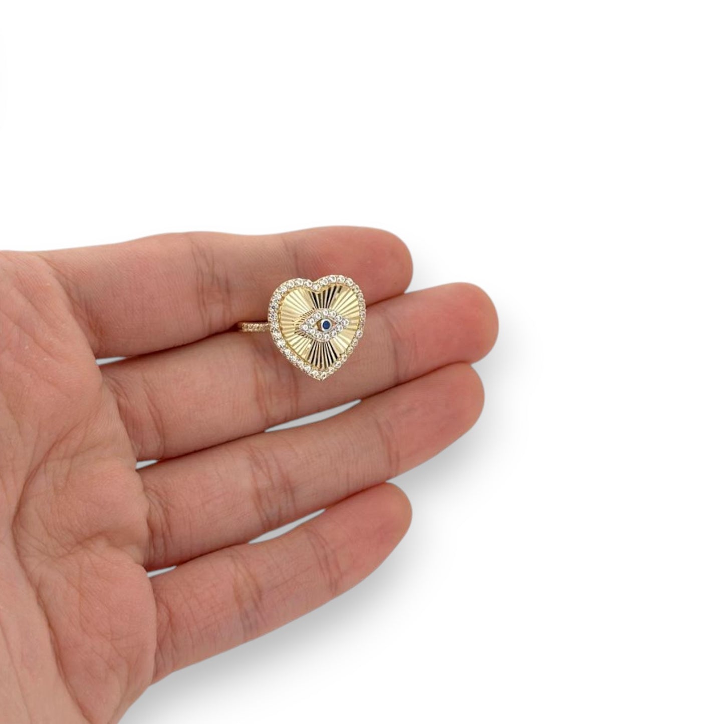 Evil Eye CZ Heart Ring - 10K Yellow Gold