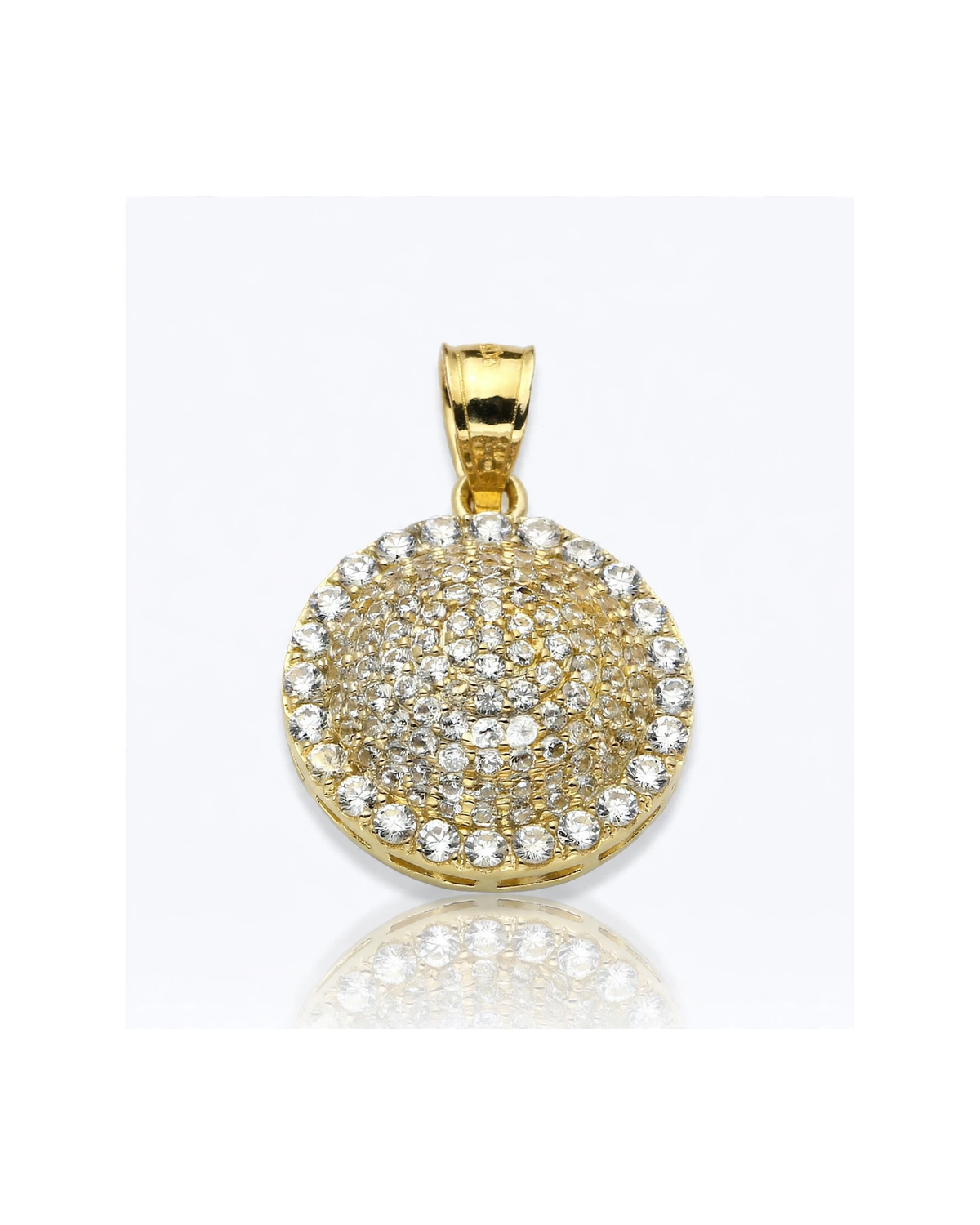 Disc Pendant Round Dome with CZ - 10K Gold