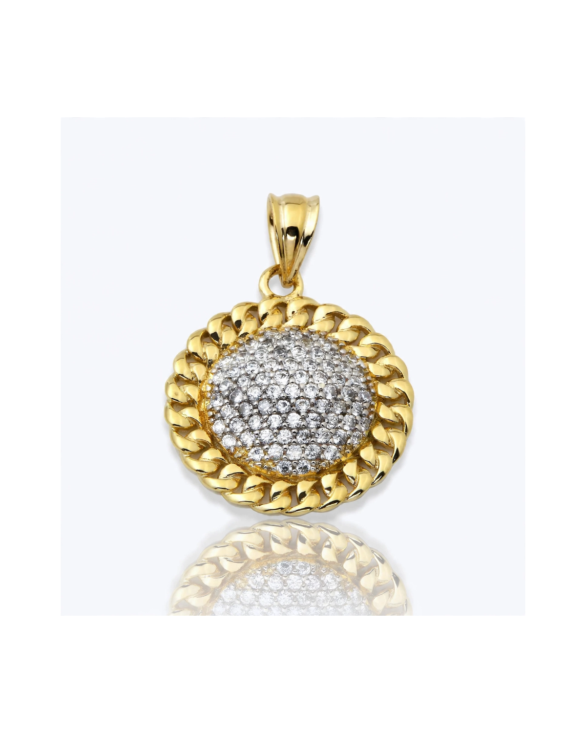 Disc Pendant Round with CZ and Rope Frame - 10K Gold