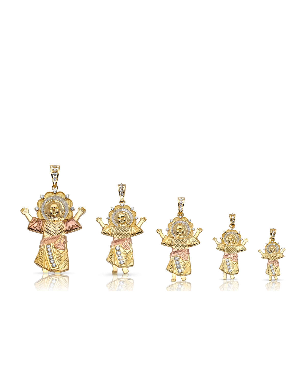 Divino Nino Pendant Tri-Tone with CZ Sash - 10K Gold