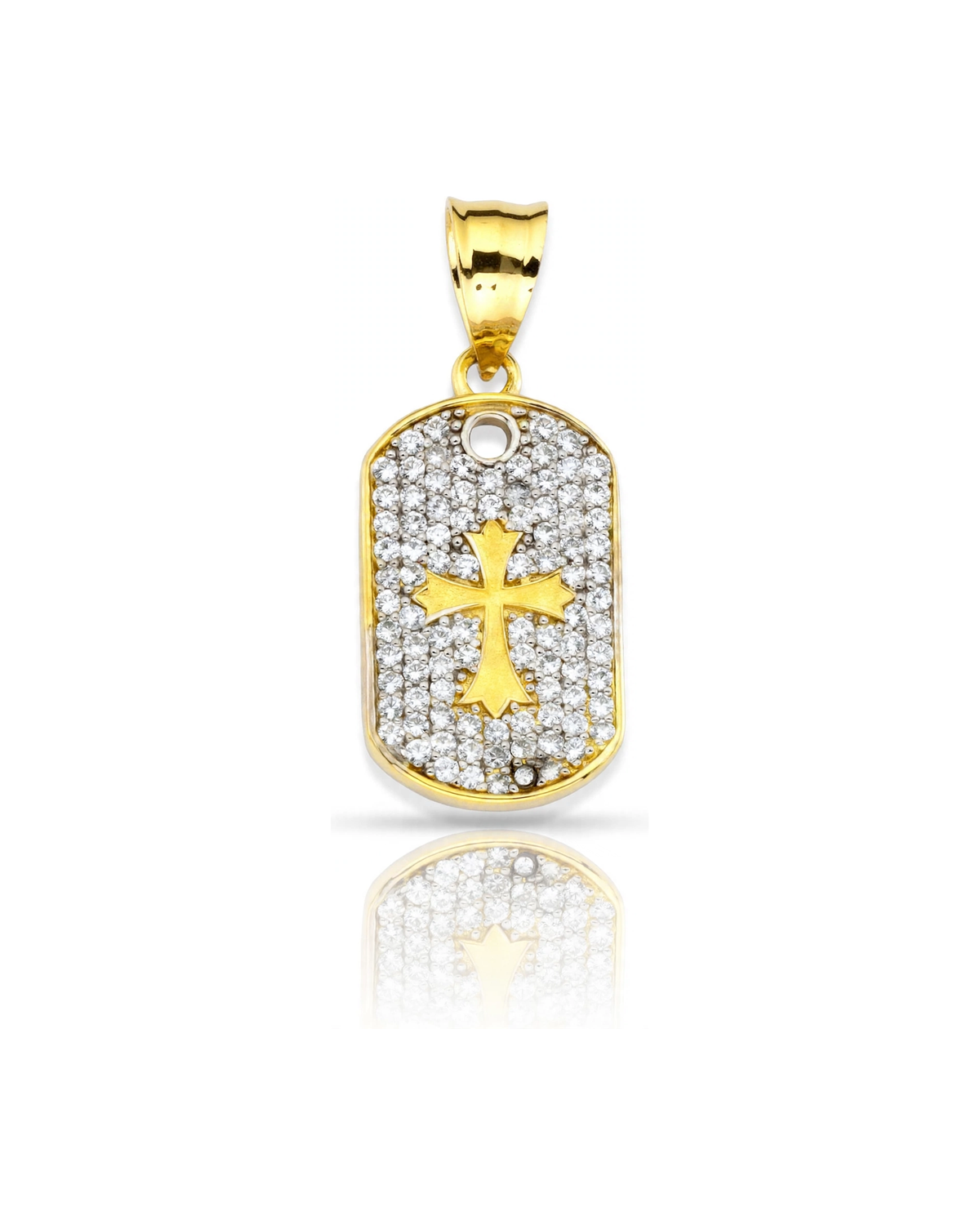 Dog Tag Pendant Mini with Cross and CZ - 10K Gold