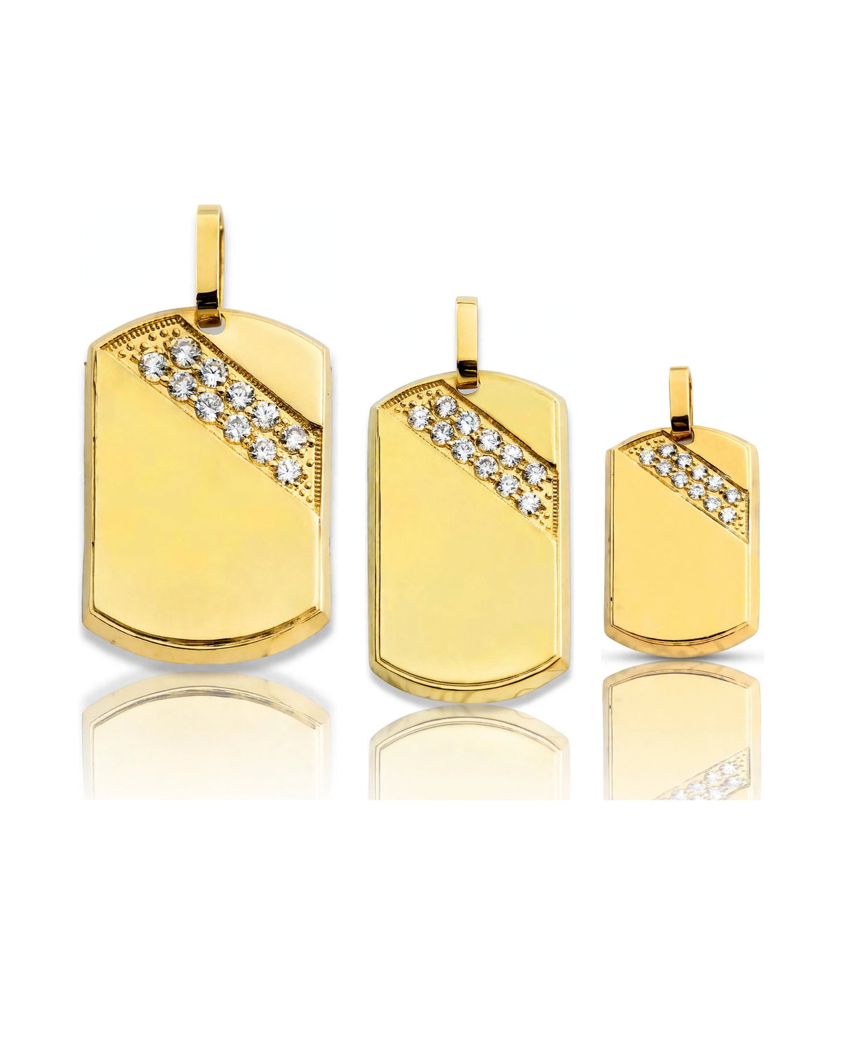Dog Tag Pendant with Diagonal CZ Band - 10K Gold