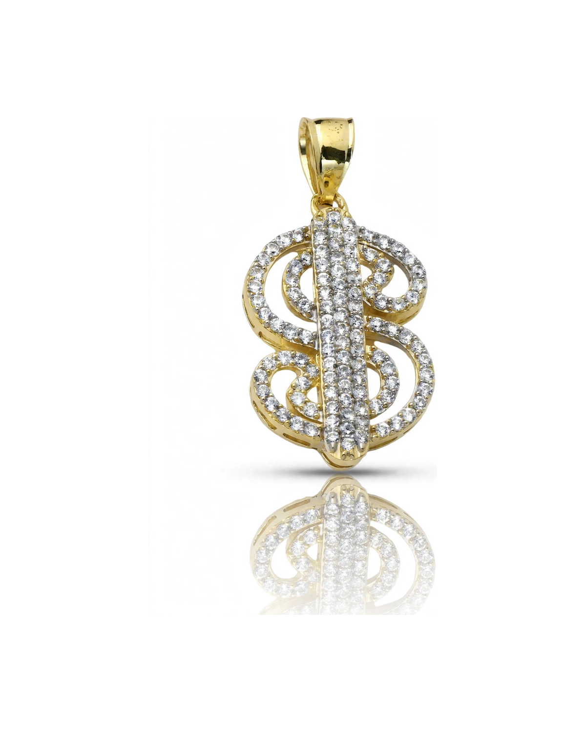 Dollar Sign Pendant Script with CZ - 10K Gold