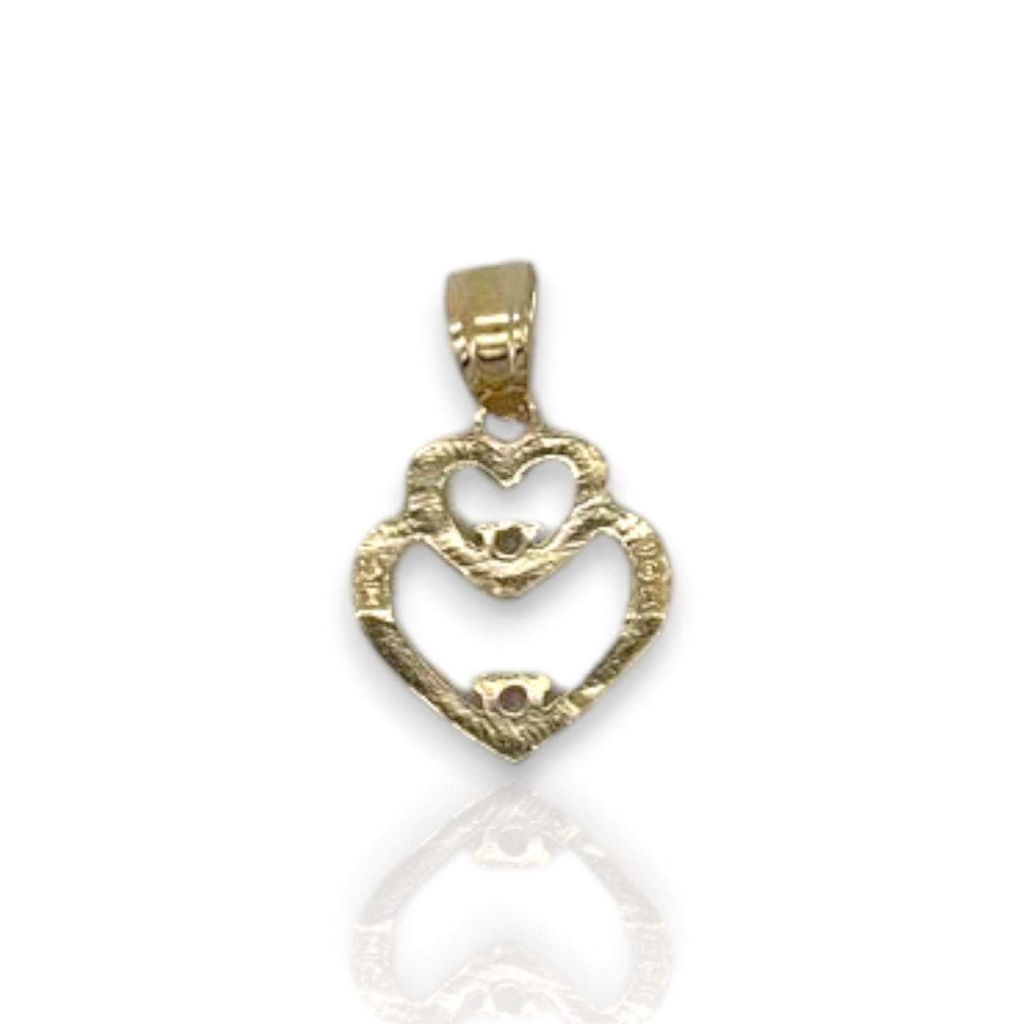 Double Heart Cz Pendant - 10K Yellow Gold