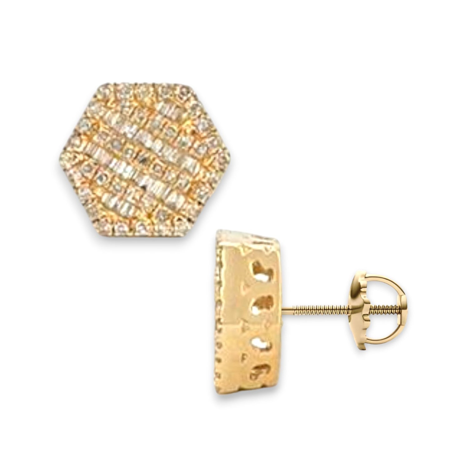 0.78ct Diamond Hexagon Stud Earrings - 14k Yellow Gold