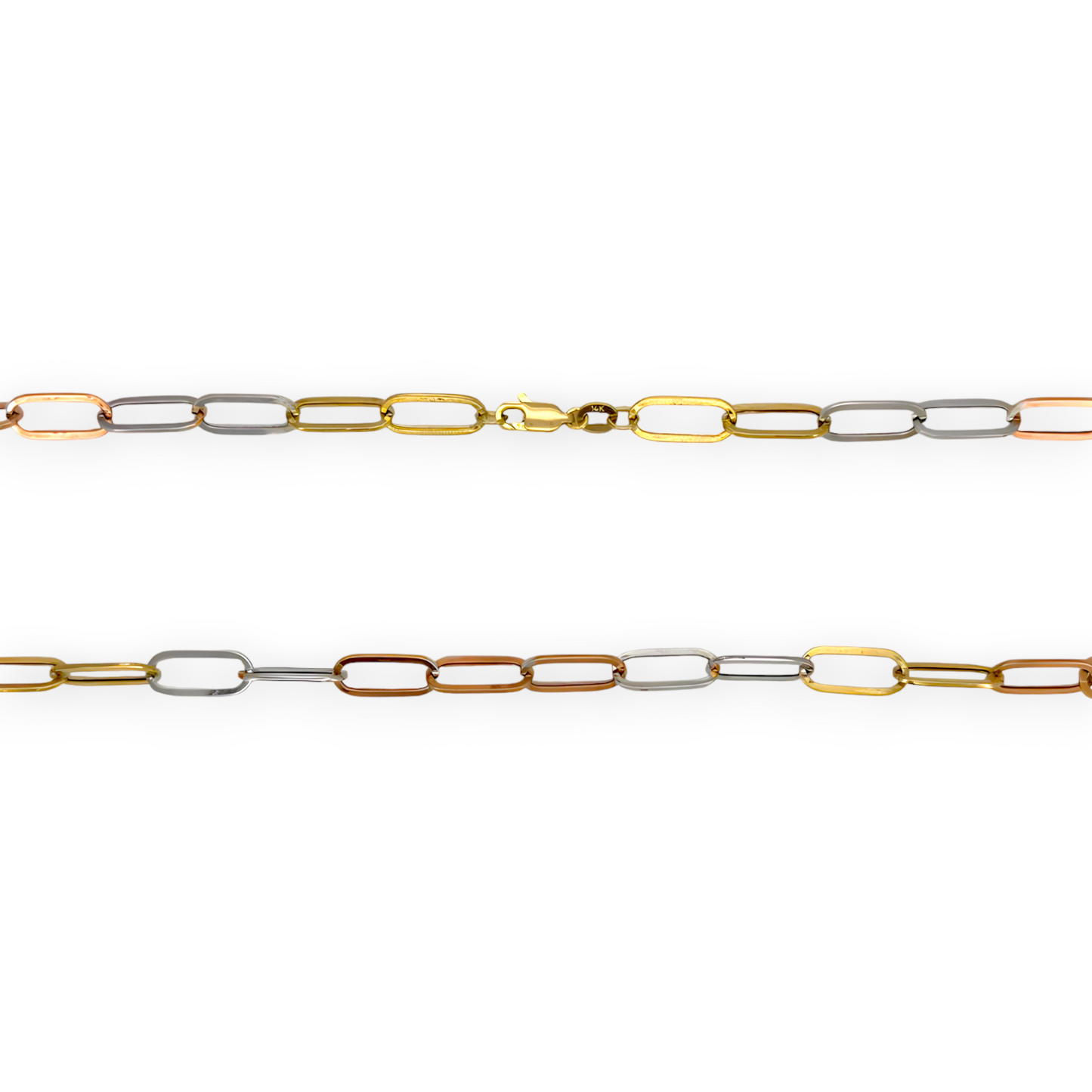 Paperclip Link Chain Necklace - 14K Tri Color Gold