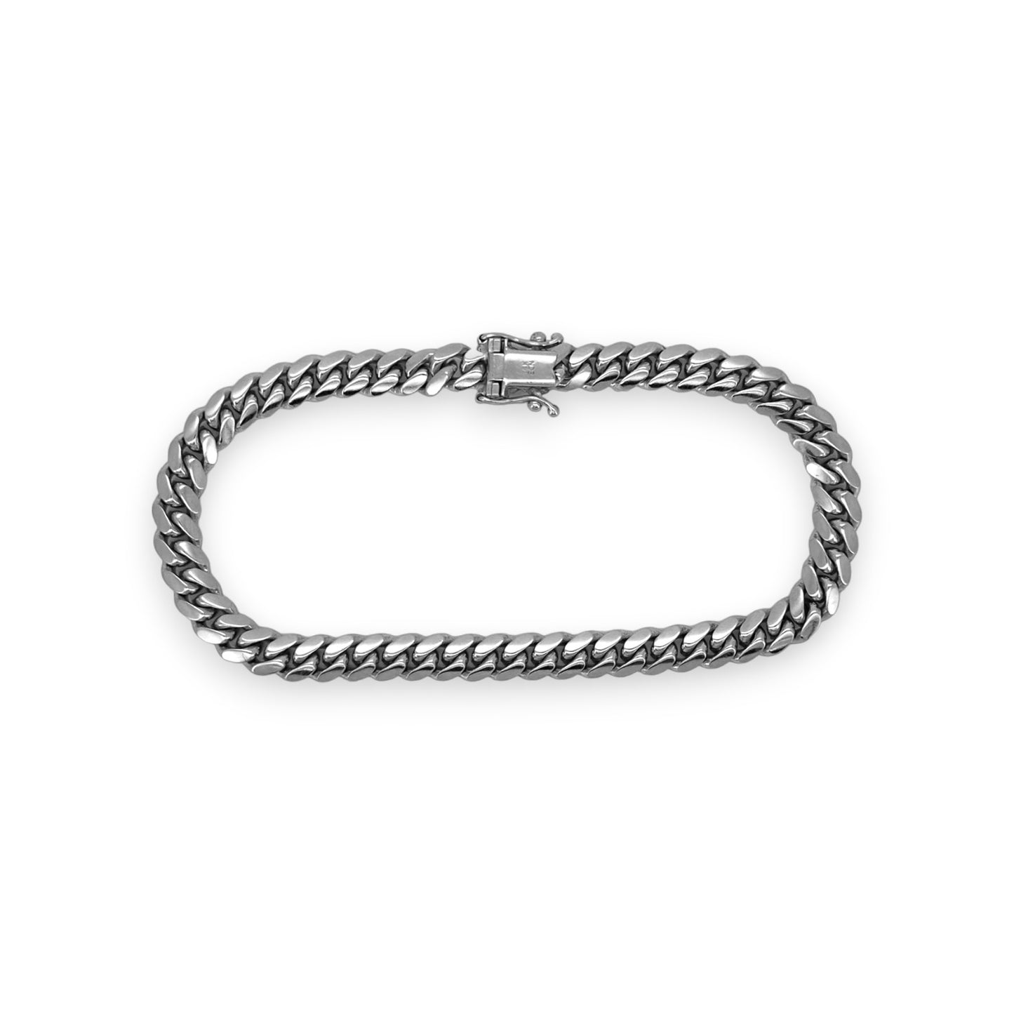 Brazalete de eslabones cubanos de Miami - Oro blanco de 10 quilates - Sólido