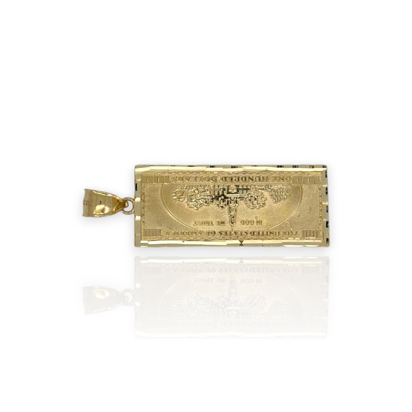 One Hundred Dollars Bill Pendant CZ - 10k Yellow Gold