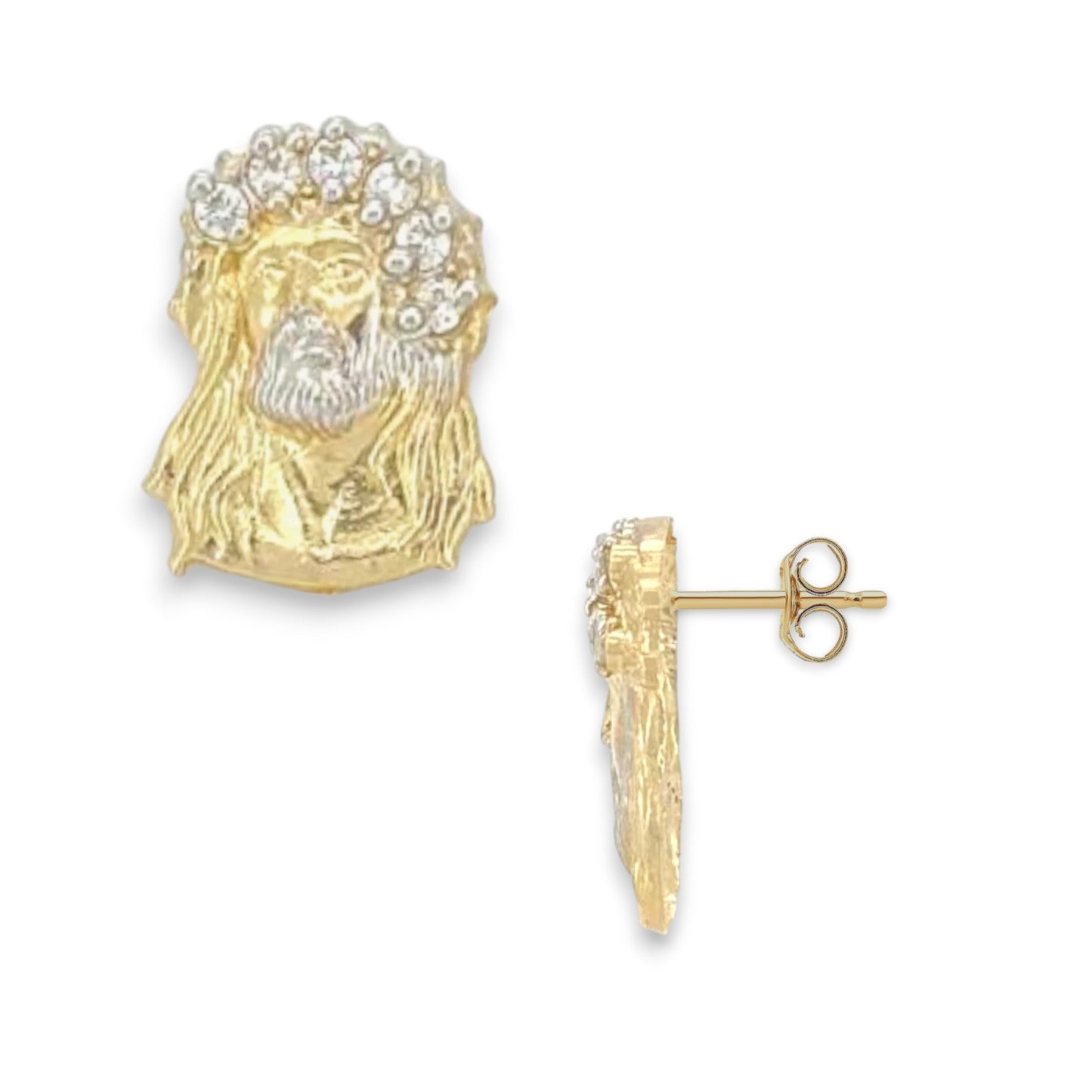 Jesus Face Earrings - 10k Yellow Gold