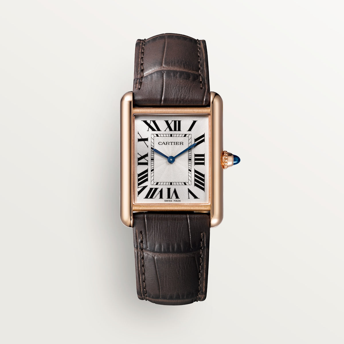 Cartier Tank Louis Cartier WGTA0011 - Medium model Rose gold, Silvered beaded Dial, Semi-matte brown alligator leather strap