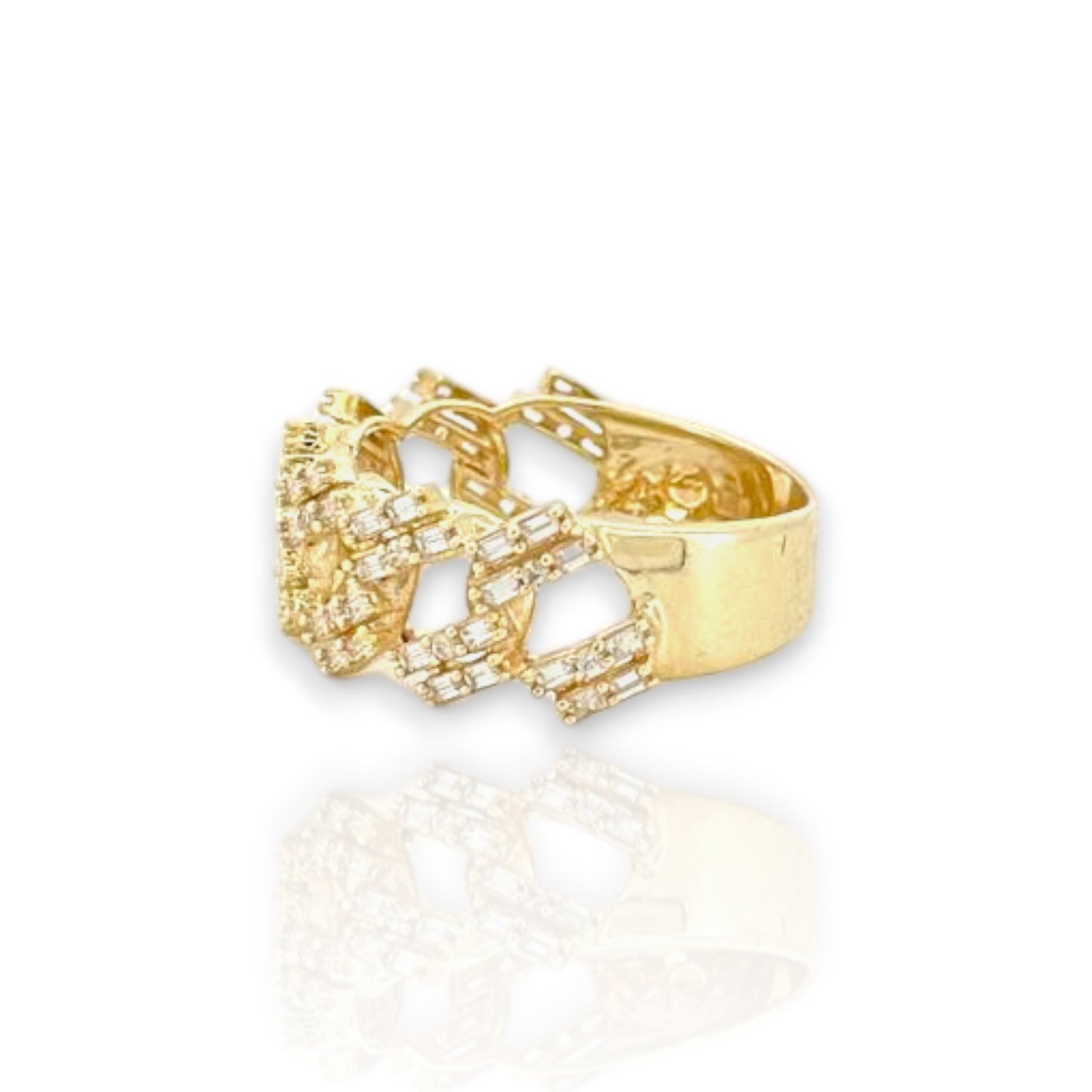 Miami Cuban Link Baguette Cut Cz Ring - 10k Yellow Gold