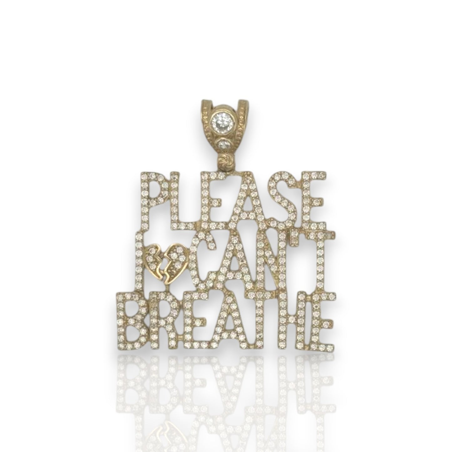 "Please I Can't Breathe" Cz Pendant - 14k Yellow Gold