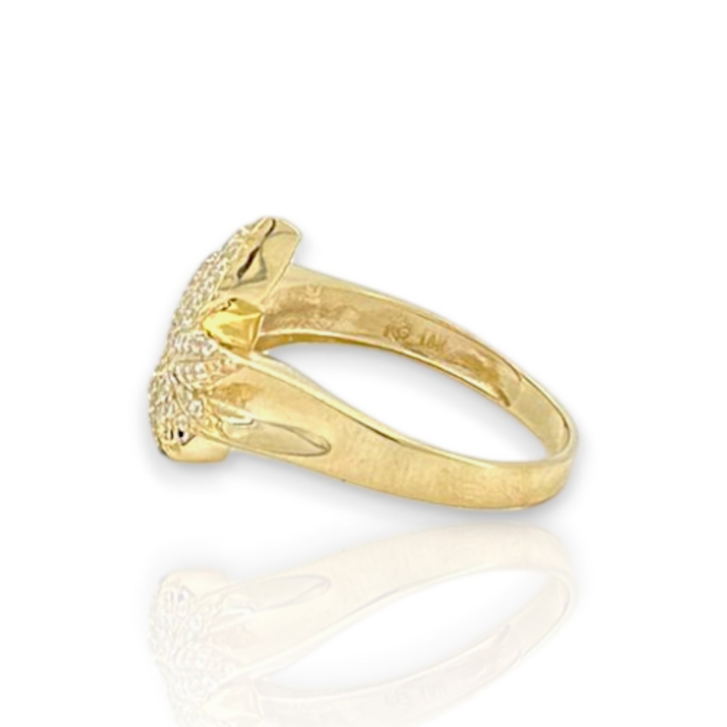 Marijuana "Weed" Ring CZ - 10k Yellow Gold