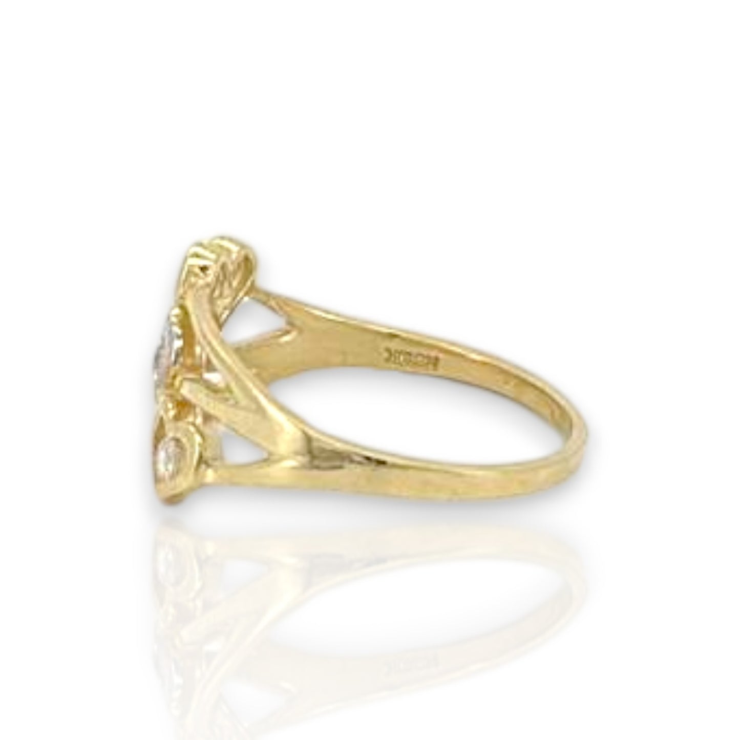 Anillo con triple corazón y circonita cúbica - Oro amarillo de 10 quilates