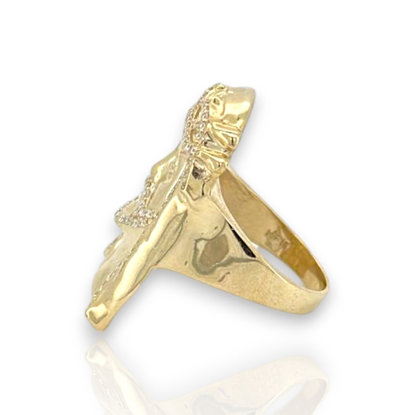 Jesus Head With CZ Ring - 10K Yellow Gold
