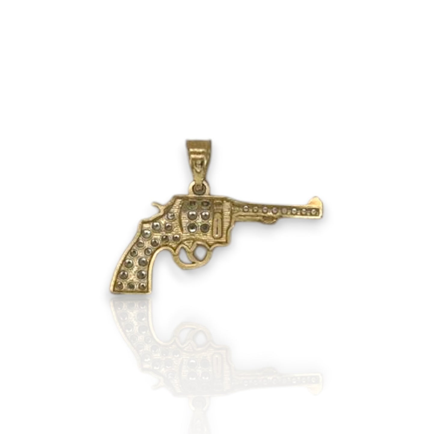 Gun "Pistol" Cz Pendant - 14K Yellow Gold