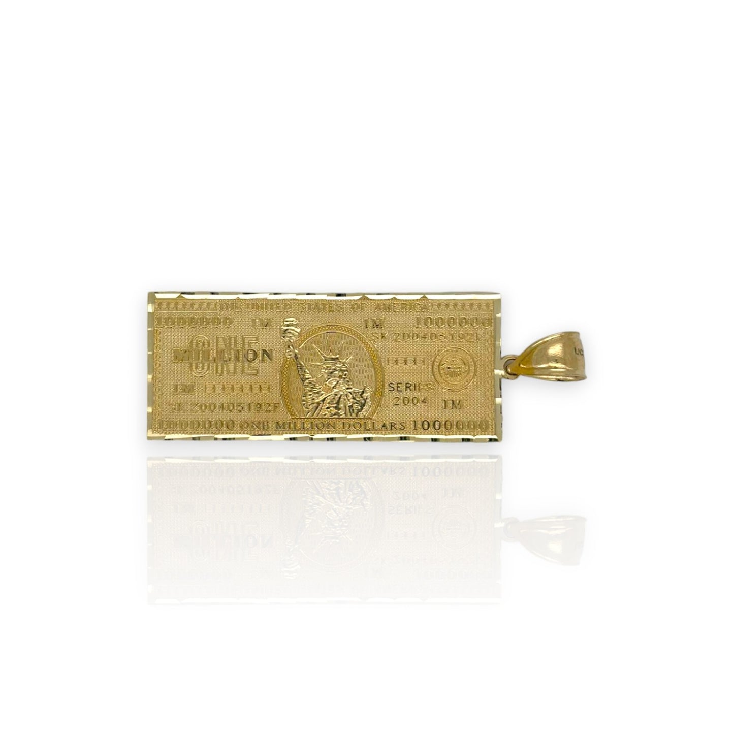 One Million Dollars Bill Pendant CZ - 10k Yellow Gold