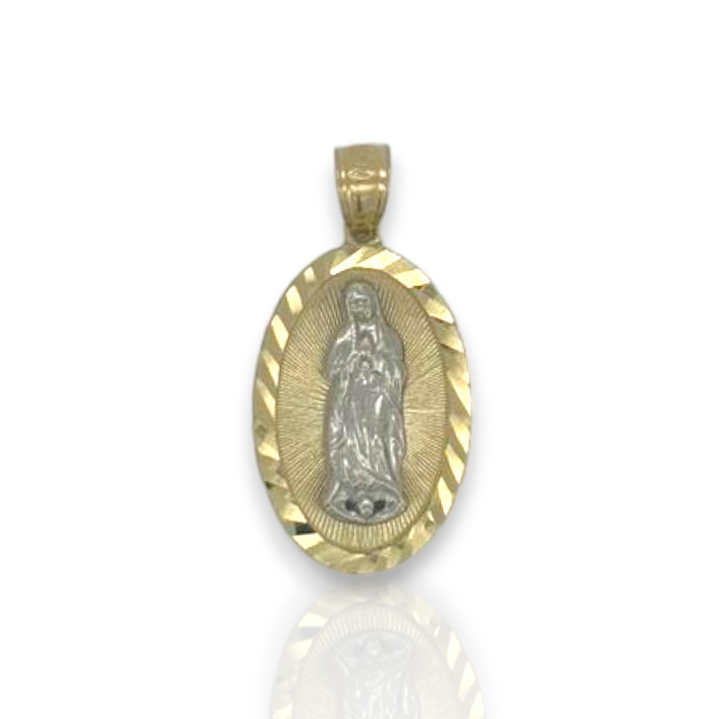 Virgin Mary Two Tone Pendant - 10K Yellow Gold
