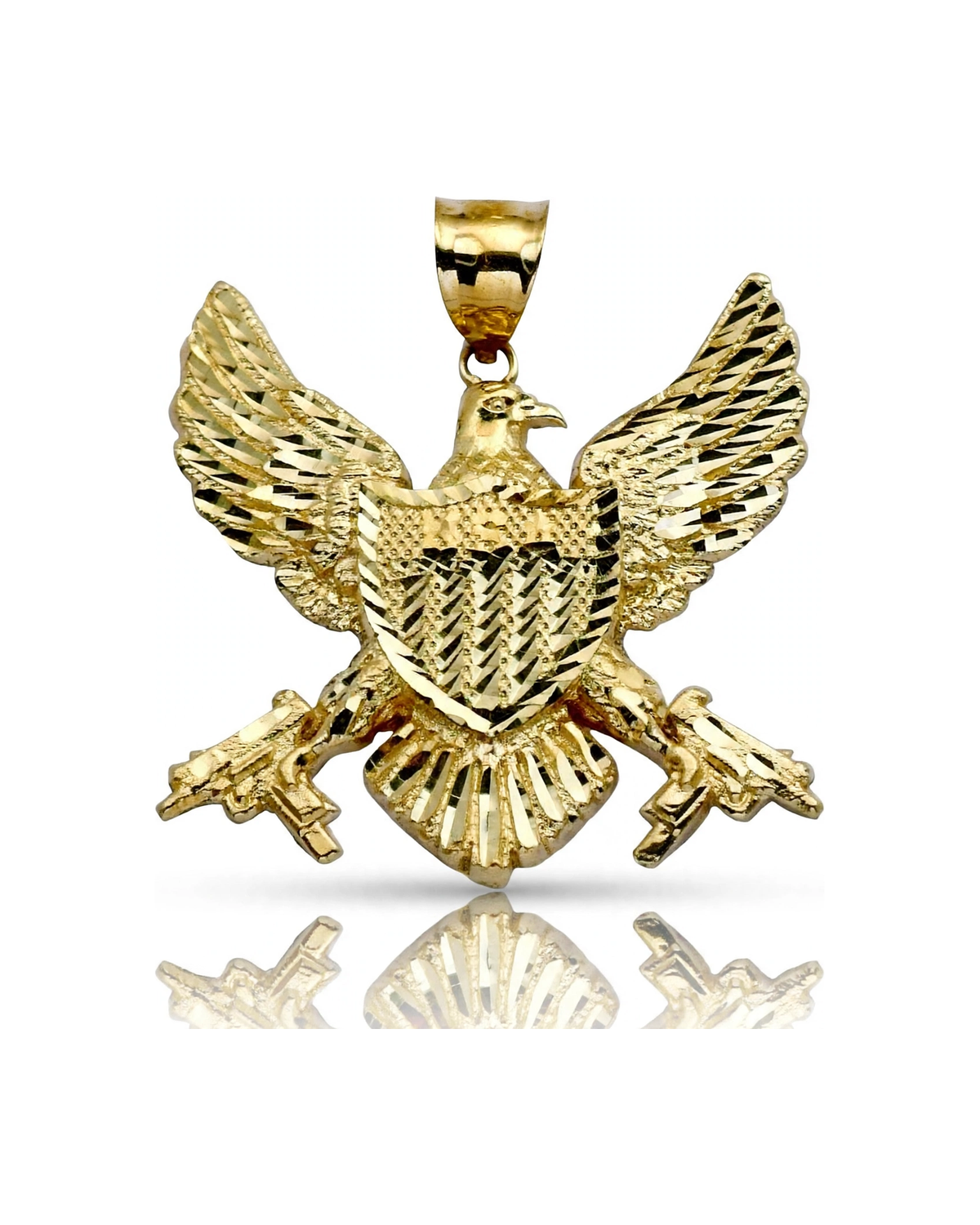 Eagle Pendant Shield with Crossed Rifles - 10K Yellow Gold