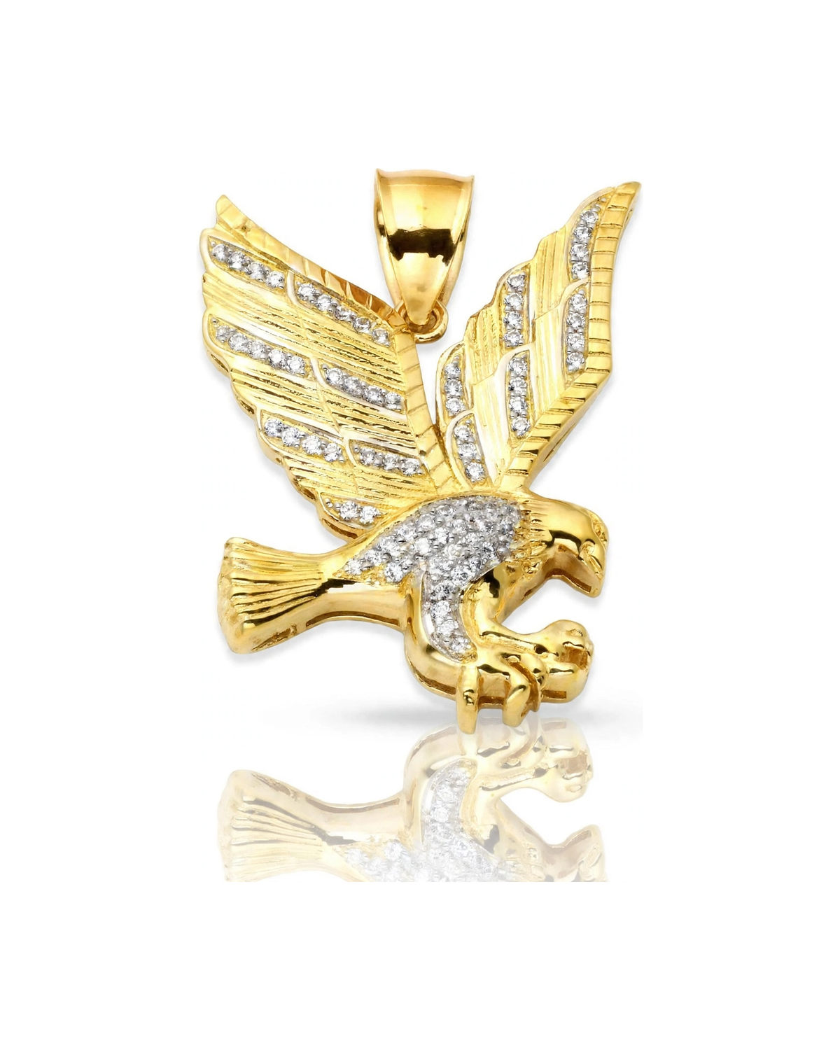 Eagle Pendant Swooping with CZ - 10K Gold